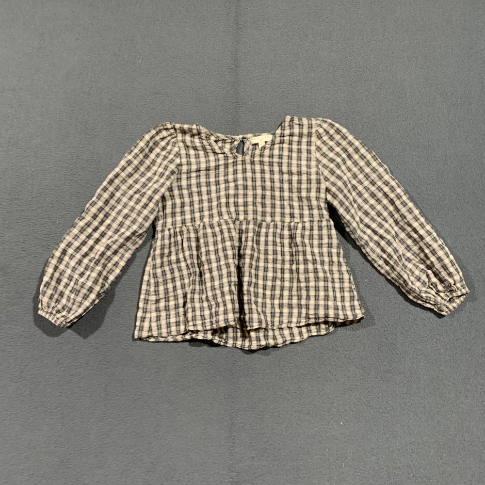 Chelsea & Violet Girls Plaid Peplum Long Sleeve Blouse Black White Size M 10/12